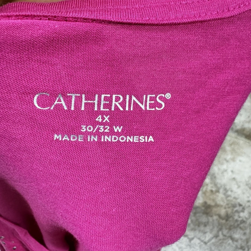 Catherines Top Womens 4X Pink 3/4 Sleeve V-Neck Studded Casual Basic Stretch - Picture 6 of 7